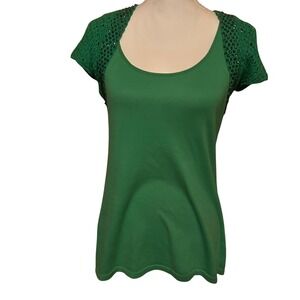 Vintage y2k Dana Buchman Green Crocheted Beaded Cap Sleeve Bolero Shrug Top S M